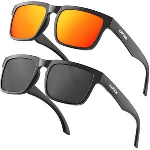 KAPVOE Polarized Sunglasses Men Trendy Retro 100% UV Blocking Square Frame 2 Pk
